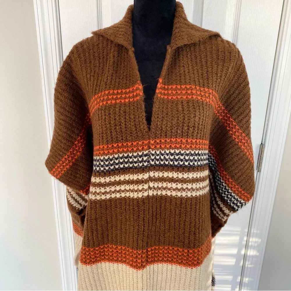 Free People Women's Sweater Leslie Oversized Hooded Canyon Combo Poncho NWT